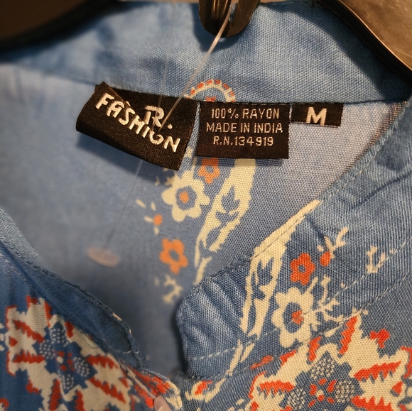 S.R. Fashion sz M blue and coral dress - Picture 3 of 6